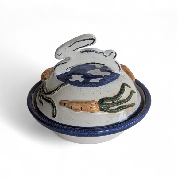 Easter Studio Pottery lidded cheese dish bunny handle Ceramic Easter Carrot - Picture 2 of 12